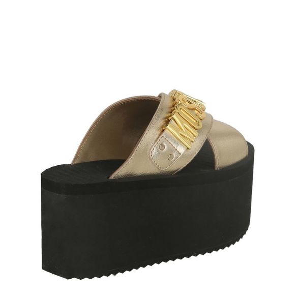 Moschino Logo Plaque Wedge Sandals Gold Womens - Picture 3 of 4